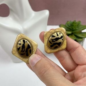 Funky Animal Tiger Gold Brown Clip On Earrings Women